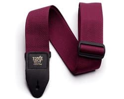 Ernie Ball Polypro - Gitaarriem - Bordeaux - Polypropeen - Zwarte Leren Uiteinden - Zwarte Delrin Gesp - Verstelbaar 104-182 cm - Breedte 5 cm