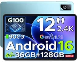 DOOGEE Tab G6 Pro - Tablet - Tablets - 36 GB RAM + 128 GB ROM (2TB/TF) - 9000 mAh/18 W - Android 16 - Gemini AI - 2,4K 90 Hz IPS - Helio G100-chipset - 4G LTE - wifi - Dubbele luidsprekers - Face ID - Blauw