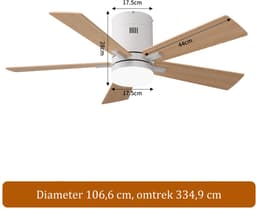 2-in-1 Plafondventilator, LED-Plafondventilator, 3 Instelbare Kleuren, 6 Snelheden, 5 Bladen, Timerfunctie, Geschikt Zowel Winter als Zomer, Ideaal Meer Comfort (Natuurlijke houtkleur, 107 cm) — thumbnail 1