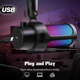Microfoon voor PC, gamen en livestreaming‑ Microfoon met Arm‑ RGB Verlichting‑ Noise‑cancelling condensatormicrofoon met Mute, Gain en Monitoring — thumbnail 2