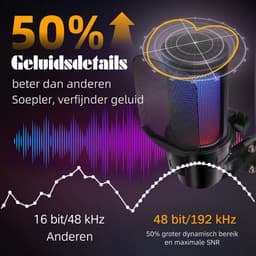 Microfoon voor PC, gamen en livestreaming‑ Microfoon met Arm‑ RGB Verlichting‑ Noise‑cancelling condensatormicrofoon met Mute, Gain en Monitoring — thumbnail 3