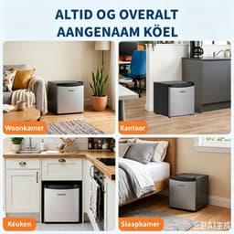 Stille minikoelkast van 45 l met roestvrijstalen voorkant – 5 temperatuurstanden (0–18 °C) – groentelade – ingebouwd vriesvak – ledverlichting – verstelbare voetjes – compact – energiezuinig [Energieklasse A] — thumbnail 5
