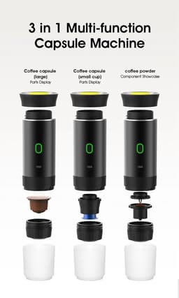 3-1 Draagbare reis espressomachine voor camping of onderweg - Espresso - Nespresso - Dolce Gusto - Gemalen koffie - Oplaadbaar - Zwart — thumbnail 3