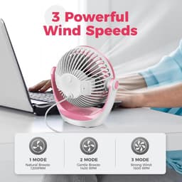 USB Tafelventilator Stil – 3 Snelheden – 360° Draaibaar – Compact en Opvouwbaar – Roze — thumbnail 5