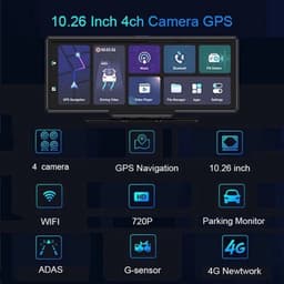 Dashcam voor Auto - 10.26” Touchscreen Dashcam - 4 Camera’s - 4G Android 8.1 - 360° Panorama - GPS & ADAS - Parkeermodus - Zwart — thumbnail 2