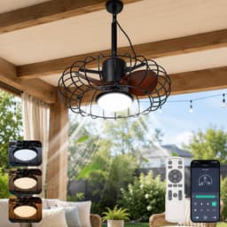 Rosnek IP65 Waterdichte Hangende Tuinventilator met LED Ø 50 cm - Plafondventilator met Lamp Buiten Dimbare - Plug-in Gazebo Fan met Lamp - Plug-in - Remote & App Control - Caged Design - Stille DC-Motor 6 Snelheden - Zwart — thumbnail 1