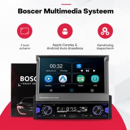 Boscer 1 Din Autoradio met Klapscherm - Draadloos Apple CarPlay & Android Auto - 7 Inch Scherm - Bluetooth & FM/AM Radio (RDS) - Incl. Afstandsbediening, Achteruitrijcamera & Microfoon — thumbnail 2