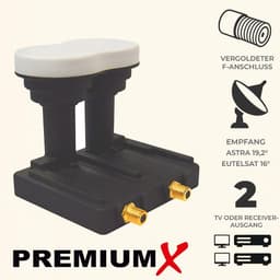 PremiumX Monoblock Twin LNB - 2 participants - 4K Full HD - with weather protection for satellite scale receiver - ShopVlot — thumbnail 4
