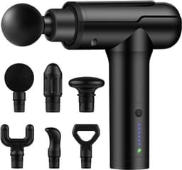 Massagepistool voor diep weefsel, rug- en nekmassageapparaat voor verlichting van pijn in het diepe weefsel, elektrisch spiermassagepistool voor de rug, handmassageapparaat, zwart — thumbnail 1