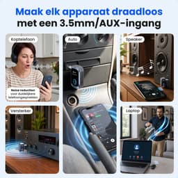 Siltcon® Bluetooth Receiver - BT 5.4 - 3.5MM AUX - Bluetooth Ontvanger - Bluetooth Audio Receiver - Bluetooth Auto via AUX - Aux Bluetooth - Handsfree Bellen - Universeel Auto, Speaker, Tablet, Laptop & Telefoon - USB-C Oplaadbaar - Incl. Aux kabel — thumbnail 3