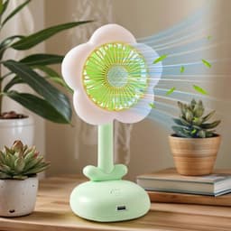 Bureauventilator met Nachtlampje - Persoonlijke Ventilator - Verkoeling aan Bureau - Stille Werking Bloemenpatroon — thumbnail 3