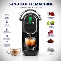 Koffiecupmachine 5-in-1 met LED Display - Capsule Koffiemachine Warm & Koud Zwart — thumbnail 2