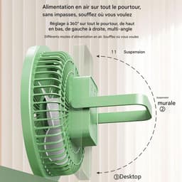 Stille Bureauventilator - Draagbare Ventilator - Frisse Lucht - Met Nachtlampje - 20.5 cm Hoog - Groen — thumbnail 5