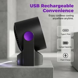 Oplaadbare bladloze ventilator via USB, 100 windsnelheden met digitaal display, stille bureauventilator, 12‑uur batterijduur, geschikt voor kantoor, slaapkamer en studentenkamer, beige — thumbnail 5