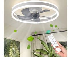 MiShar Plafond Ventilator Lamp - 51 CM - Smart Lamp - 6 Standen - 1 grote led strook - Dimbaar - Wit - Kroonluchter LED Ventilator - Chandelier Fan - Woonkamer Lamp - Ventilator Lampen - Slaapkamer lamp - Eetkamerlamp — afbeelding 1