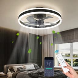 MiShar Plafond Ventilator Lamp - 51 CM - Smart Lamp - 6 Standen - 1 grote led strook - Dimbaar - Zwart - Kroonluchter LED Ventilator - Chandelier Fan - Woonkamer Lamp - Ventilator Lampen - Slaapkamer lamp - Eetkamerlamp — thumbnail 1