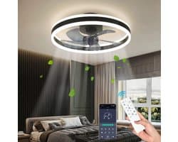 MiShar Plafond Ventilator Lamp - 51 CM - Smart Lamp - 6 Standen - 1 grote led strook - Dimbaar - Zwart - Kroonluchter LED Ventilator - Chandelier Fan - Woonkamer Lamp - Ventilator Lampen - Slaapkamer lamp - Eetkamerlamp — afbeelding 1