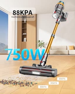 FOSMET Stofzuiger - Draadloze Stofzuiger - Steelstofzuiger - 750 watt - Hepa filtratie - Sterke Zuigkracht - 13 opzetstukken - Lange Accuduur Tot 80 Min - Zonder Zak Op Accu - Dierenhaar - Alle Vloertypen - Lang Snoer - Blauw‑Goud — thumbnail 5