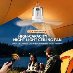 Plafondventilator met verlichting, camping, oplaadbare plafondventilator met licht en afstandsbediening, USB, timer, kleine plafondventilator met accu, camping voor buiten, paviljoen, terras [Energieklasse A] — thumbnail 2