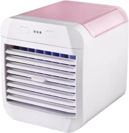 Draagbare airconditioner, USB-voeding, mini draagbare luchtkoeler, raamairconditioner, multifunctionele knopbediening, verkoelend product voor de zomer, 3 ventilatorsnelheden, geschikt voor woonkamer, slaapkamer, camping - roze — thumbnail 1