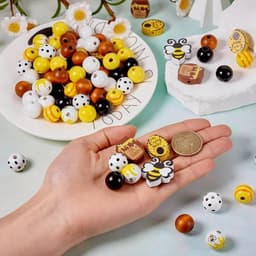 Set van 200 houten kralen met bijenthema in honingraat- en ronde balvorm, groot gat, ideaal voor creatieve sieraden en knutselprojecten — thumbnail 5