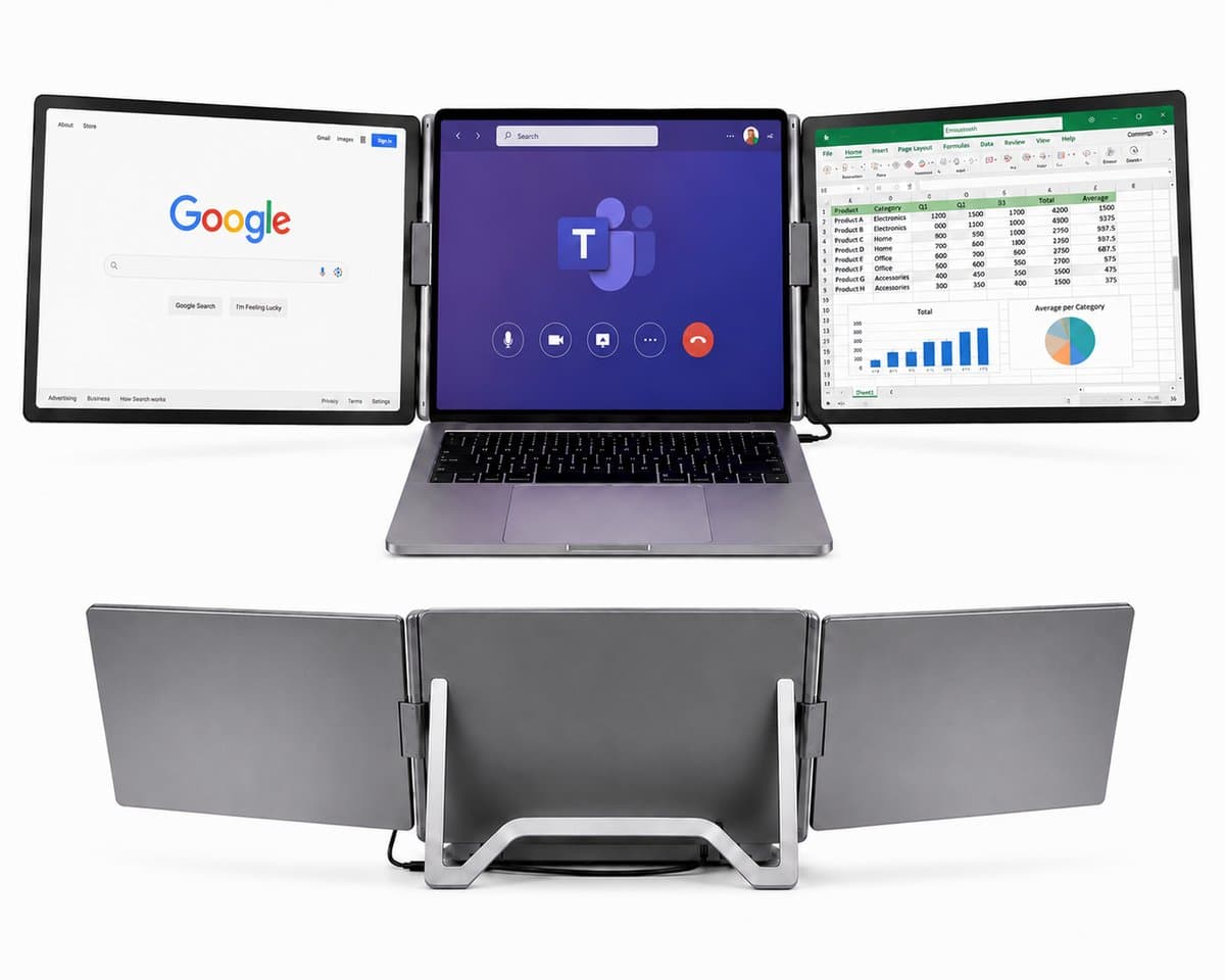 Portable Monitor - Draagbare Monitor 2x 16 Inch - 1920x1200P - One Cable Solution - Tri Screen Laptop scherm Uitbreider - Extra scherm Laptop - Plug and Play — afbeelding 1
