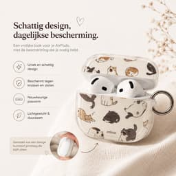 Enluxe AirPods 4 Hoesje Transparant – Kattenprint Beige Bruin met Karabijnhaak — thumbnail 2