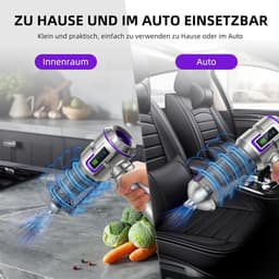Wishdor Handstofzuiger auto 16000Pa - Draadloze kruimeldief met blaas- en zuigfunctie - Met 9 opzetstukken en LED display - Voor auto en thuis - Zilver paars - 21,4 x 4,8 x 20 cm — thumbnail 5