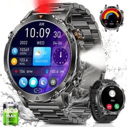FOSMET GPS Smartwatch Heren 2026 - 47mm AMOLED - 1800mAh Batterij - Belfunctie - Hartslagmeter, SpO2 & Slaapmonitor - IP68 & 5ATM Waterdicht - Militair Design - RVS & Siliconen Bandje – Geschikt voor Android en iOS - Zwart — thumbnail 1