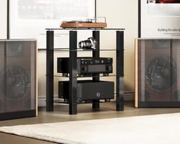 FITUEYES HiFi-meubel - 4 laags gehard glas rek - Hoogteverstelbaar - Verstelbare voetjes - Voor platenspeler en versterker — thumbnail 4