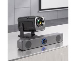 Mini Thuisbioscoop Set - Smart 1080P Full HD Beamer & Soundbar met 100 Inch Projectiescherm - Android 11 & WiFi 6 - 300 ANSI Lumen - Zwart