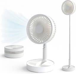 Statiefventilator-vloerventilator-tafel ventilator geluidloos-Opvouwbare tafelventilator met voet - Verstelbare hoogte, 3600mAh oplaadbaar, draagbaar, stil, opvouwbaar -Wit - 20x20x10,5 cm — thumbnail 1