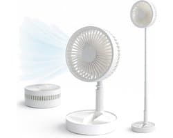 Statiefventilator-vloerventilator-tafel ventilator geluidloos-Opvouwbare tafelventilator met voet - Verstelbare hoogte, 3600mAh oplaadbaar, draagbaar, stil, opvouwbaar -Wit - 20x20x10,5 cm — afbeelding 1