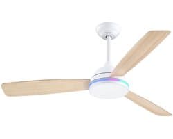 Epochglo Plafondventilator met Verlichting 132 cm, Stille DC Motor & Afstandsbediening, 3 Bladen Tweezijdig (Wit / Lichte Houtnerf), RGB, 24W LED Lamp Dimbaar 3000K-6000K, 6 Standen & Timer, Zomer- en Winterstand voor Slaapkamer, Eetkamer, Woonkamer — afbeelding 1