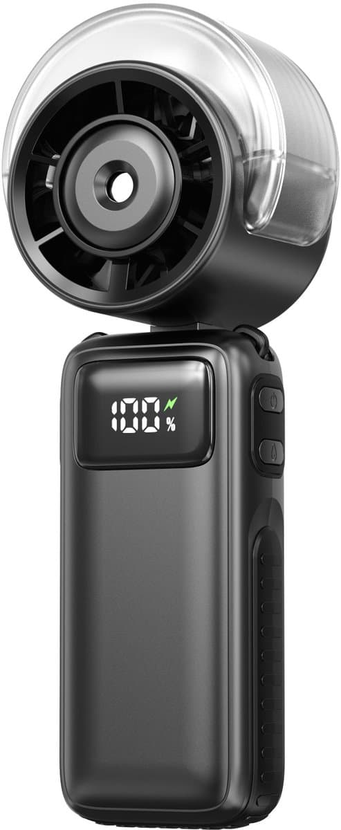 Handventilator met nevel - 65,5 × 54 × 175 mm - Draagbaar - 3600 mAh - Oplaadbaar - 5 windsnelheden - Opvouwbaar - Ideaal voor buitenactiviteiten, reizen, strand, kamperen, golfen - Zwart — afbeelding 1
