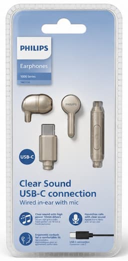 Philips TAE1159D/10 Oordopjes met Microfoon – USB-C – Bedraad In-Ear – Clear Sound – Goud — thumbnail 3