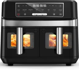 Hete Lucht Frituurpan - Dubbele Mand - Gezond Koken - Twee Bakken Tegelijk - 10 Liter Capaciteit - Zwart — thumbnail 1