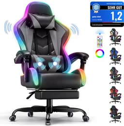 Devoko Game Stoel met ledverlichting-Ergonomische Gamestoel-Gaming chair met voetensteun-Bureaustoel met hoofdsteun en taille massage-Zwart grijs — thumbnail 1