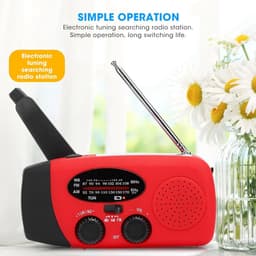 Noodradio Solar Opwindbaar & Batterij-DAB+/FM Draagbare Radio Oplaadbaar Met 2000mAh Powerbank Zonneenergie-rood — thumbnail 4