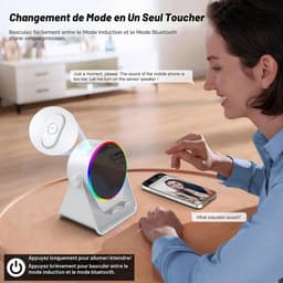 Draadloze inductie-Bluetooth-luidspreker – 4-in-1 ontwerp met RGB – antislip-basis voor telefoons 4-13 inch – Bluetooth 5.3 – direct afspelen – perfect tech-cadeau (wit).L — thumbnail 2