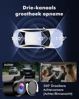 Thijox - 3-Kanaals Dashcam Auto 4K UHD Voorkant + Full HD Achter + Interieur met 24u Parkeerbewaking, WiFi 6, GPS, HDR/WDR Nachtzicht en 64GB Kaart (V — thumbnail 2