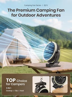 Campingventilator Draadloos met LED Lamp – Oplaadbare Tafelventilator, 15000 mAh Accu, Afstandsbediening, 4 Snelheden, Krachtige Luchtstroom — thumbnail 5