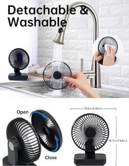 Tafelventilator Draadloos – Oplaadbare USB Ventilator, Stil, Oscillerend, 4 Snelheden, 4000 mAh Zwart — thumbnail 2
