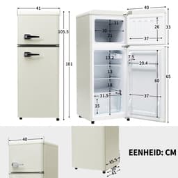 Mini koelkast-Retro koelkast-92 L-koel-vriescombinatie-41 cm breed 45dB-vrijstaande dubbeldeurs koelkast voor woonkamer — thumbnail 2