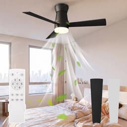 Plafondventilator met Lamp Zwart – 3 Bladen Stil Ventilator met Afstandsbediening & LED Licht — thumbnail 3