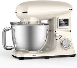 SHANNA Digitale Keukenmachine – 1600W Zuiver Koper – Standmixer – Bakmachine - 6,2L RVS Mengkom – Met LCD Timer, Deeghaak, Garde en Complete Bakaccessoires – Crèmewit — thumbnail 1