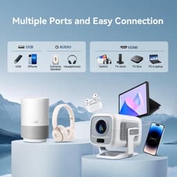 KZQ Mini beamer met WiFi en Bluetooth Full HD 1080P native 4K ondersteuning auto focus en keystone 180° rotatie ingebouwde streaming apps voor thuisbioscoop en outdoor — thumbnail 3