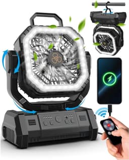 Camping ventilator oplaadbaar – 20000 mAh ventilator met LED lamp – stil – afstandsbediening – 4 standen — thumbnail 1