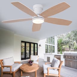 42 inch Plafondventilator - Verlichting - Afstandsbediening - 3CCT (instelbare kleurtemperatuur) - 6 snelheidsstanden met geheugen - 3 massief houten bladen - Tweekleurige afwerking (wit + natuurlijk hout) — thumbnail 5