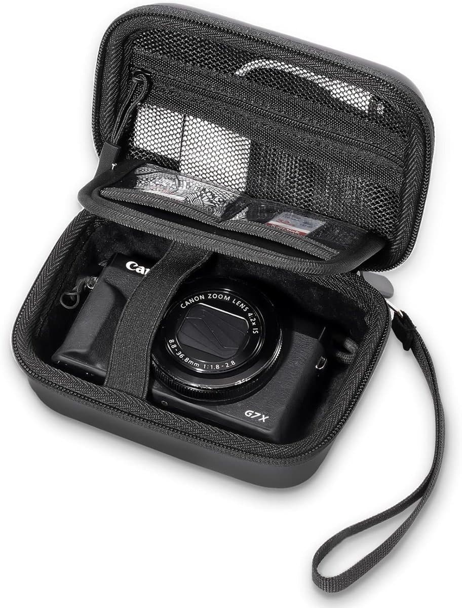 Cameratas geschikt geschikt voor Canon G7X Mark III/II, SX740 HS, Sony ZV-1F, Ricoh GR III, Panasonic Lumix TZ99, Kodak WPZ2 en andere camera's. Digitale cameratas - zwart. — afbeelding 1